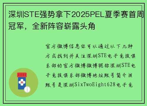深圳STE强势拿下2025PEL夏季赛首周冠军，全新阵容崭露头角